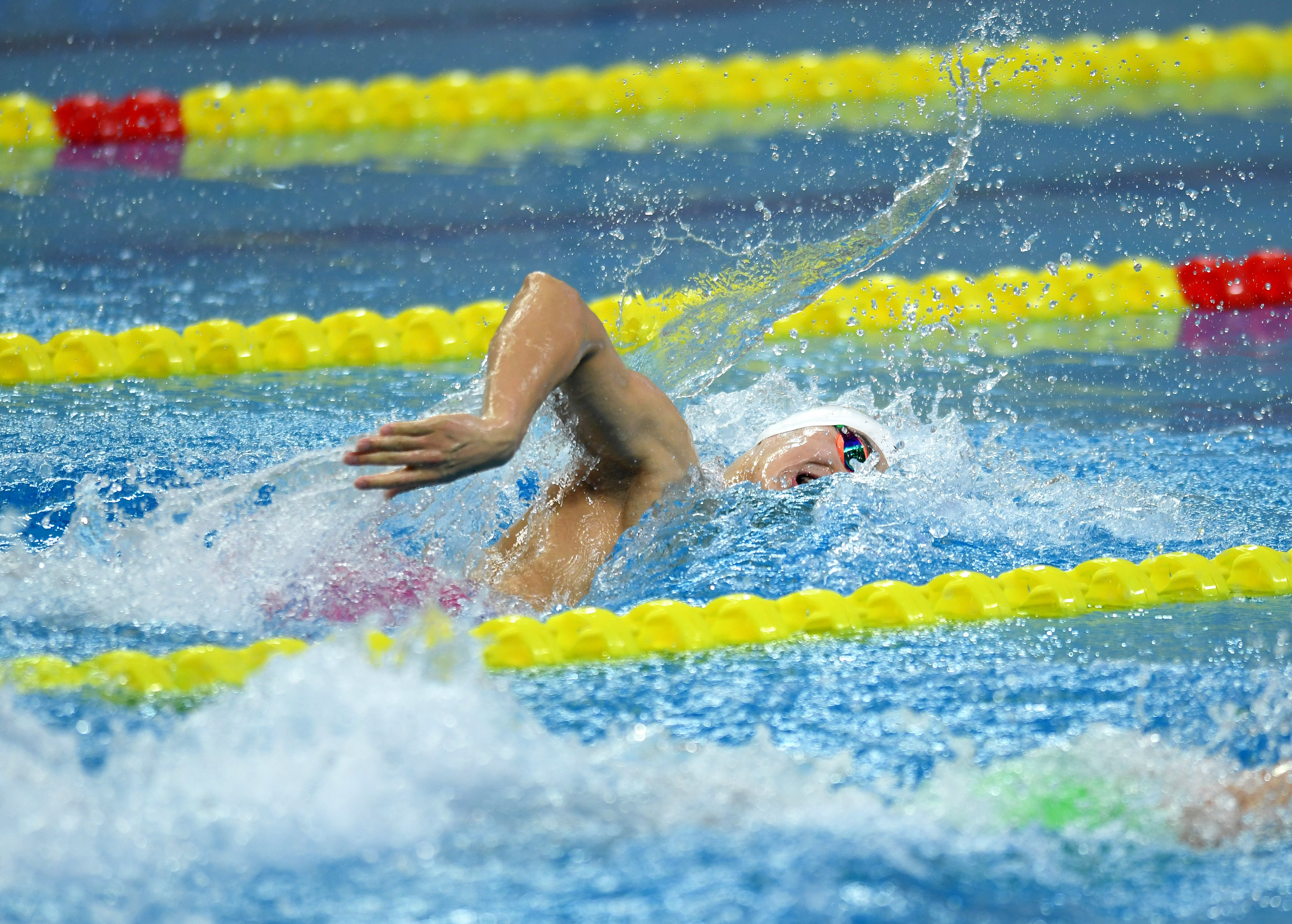 游泳比赛紧张刺激,选手飞驰水中游 游泳比赛紧张刺激,选手飞驰水中游